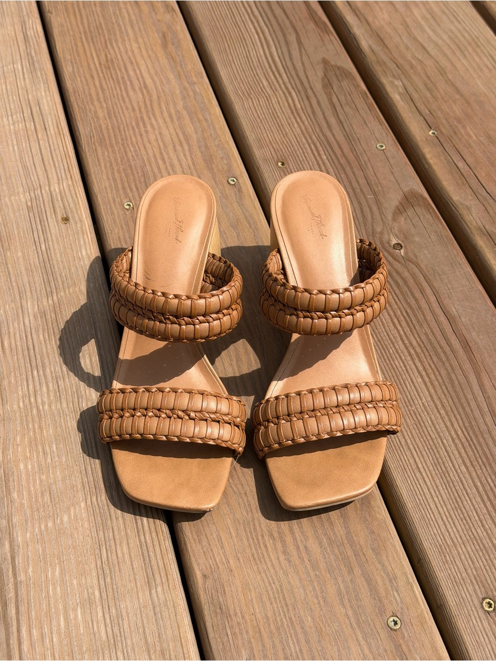 Universal Thread Braided Double-Strap Slide Heels in Tan